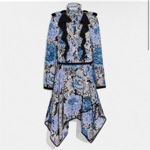 Coach 1941 x Kaffe Fassett blue floral long sleeve pleat handkerchief dress 0
